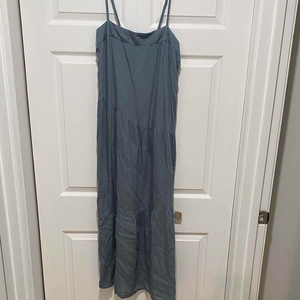 Linen blend dusty Blue Maxi Dress